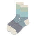 Striped cotton crew socks for women featuring gradient blue and green knit patterns - One Size (EU 35-39) / Thin Stripes