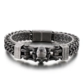 Retro punk style skull steel bracelet with wide chain links and antique silver finish - Vintage Silver (KB147532-KFC)