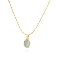Gold-plated titanium steel necklace featuring a light green oval gemstone pendant - Oval Cyan Cat's Eye (N04669G-2)