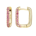 Detail of 925 silver gold-plated rectangular hoop earrings with gradient pink stones - Rectangle Hoop (JQH0070) / Gold-Gradient Pink
