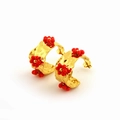 18K gold stainless steel earrings featuring handmade red beaded flower design - Red