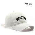 White washed cotton baseball cap with black SOCIALCLUB embroidery and curved brim - White