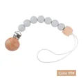 Silicone and beech wood pacifier clip with grey beads and round clasp in color 99# - Style 83 Mixed Stripes