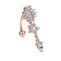 Rose gold belly button ring with curved bar and sparkling white pear-shaped zircon - Rose Gold with Three Flowers