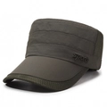 Breathable olive green mesh cadet cap with sports embroidery and flat top design - Adjustable / Army Green