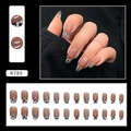 Pink French nails with black and white leopard print tips and medium square shape - Cow French Style (R785)