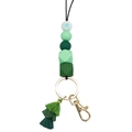 Silicone bead lanyard with green gradient tassel and golden metal keychain ring - Gradient Emerald Green