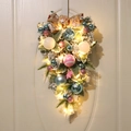 Árbol de Navidad invertido rosa y azul con luces LED y agujas de pino flocadas - Guirnalda de Bolas Pintadas Flocadas-Rosa Azul (Con LED)