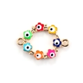 Golden alloy evil eye connector featuring a circular wreath with seven colorful oil-drop flowers - 10pcs Round Flower Evil Eye Pendants