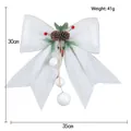 Fiocco natalizio bianco glitterato con pigne e bacche, decorazione da 30x35cm - Bianco