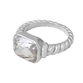 Anello in argento intrecciato con pietra di cristallo rettangolare sfaccettata lucida - Taglia 7 / Stile Rettangolare Pietra di Vetro Bianca (A504) / Colore acciaio