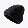 Klassieke zwarte gebreide muts met omslag voor warmte en stijl buiten - Eén maat / Zwart