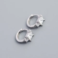 Pendientes de aro en plata S925 con circón cuadrado y cierre de clic con acabado pulido - Plata 925 / Oro Blanco (Par)