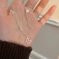 925 sterling silver pearl necklace with butterfly and flower pendants on hand - Hollow Butterfly Flower Pearl (xl1470)