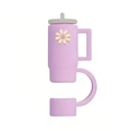 Purple silicone straw cover featuring a yellow flower charm and protective base - Purple Mini Cup (1)