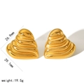Textured gold heart stud earrings in stainless steel with dimension and weight details - Gold Ribbed Heart Style (TE6825)