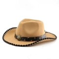 Detail of khaki cowboy hat with star rivet band and black whipstitch edge - M(56-58cm) / Camel (Black Whipstitch)