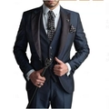 Detailed shot of dark blue three-piece suit with black silk shawl lapel and polka dot tie - XXS / Navy Blue