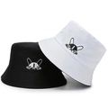 Cappello a secchiello minimalista in cotone con ricamo bulldog francese in bianco e nero - Taglia unica / Nero