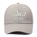 Close-up of Dad EST. 2024 embroidery on washed grey vintage style baseball cap - Adjustable / Off White