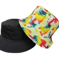 Reversible bucket hat featuring classic black and vibrant tie-dye patterns for sun protection - 22 (Red Yellow Blue Tie Dye + Black)