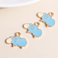 Trois breloques mouton en émail bleu et crème avec bords dorés pour la création de bijoux - Bleu