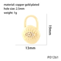 Gold plated heart lock pendant with evil eye design and cubic zirconia micro-pave - P01261-Evil Eye Padlock