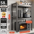 Gun grey 3-tier microwave storage rack with 6 hooks and adjustable height shelving - 3-Tier Fixed-58cm-Gun Grey