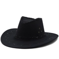 Détail du chapeau de cow-boy noir en suédine avec surpiqûres et œillets métalliques - M(56-58cm) / Noir
