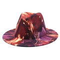 Detailed view of the marble-patterned wool fedora hat with red and purple texture - M / Red Brown Purple Beige Marble(4)