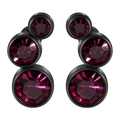Paire de puces d'oreilles en acier noir avec trois cristaux magenta incurvés - 16G-6mm-Oreille Gauche / Base Noire - Zircon Fuchsia