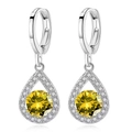 Elegant silver teardrop earrings with a large yellow round gem and white cubic zirconia - Yellow Diamond Teardrop Earrings Led-90