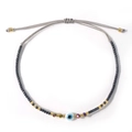Bracciale malocchio intrecciato a mano con cordino grigio e perle viola lucide - Nero grigiastro