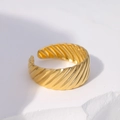 Elegant 18k gold plated stainless steel open ring with textured surface on white rock - US 7 / Diagonal Wave Texture (JR102) / Gold