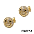 18K vergoldete Smiley-Ohrstecker mit funkelnden Zirkoniasteinen und schwarzer Emaille - Klassisches Smiley
