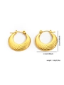 Detail showing dimensions of vintage gold U-shaped twisted hoop earrings with textured finish - Gold Fan-Shaped Threaded Moon Style (#0178)