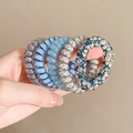 Set di 5 elastici per capelli a spirale con motivi blu, floreali e a scacchi eleganti - 4# Spirale Blu (Set da 5 pezzi)
