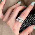 Minimalist silver water drop ring with geometric cube stack design for women - Geometric Cube Stacking