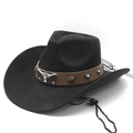 Zwarte western cowboyhoed met bruine reliëfband en metalen stierenkop ornament - M (56-58cm) / Zwart