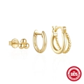 Driedelige goud vergulde S925 sterling zilveren oorbellen set met knopjes en ringen - Drie-kralen Stud en Dubbele Cirkel Stijl-Goud (#1 Goud)