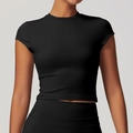 Slim fit black athletic short sleeve yoga top in soft brushed matte performance fabric - S / Premium Black