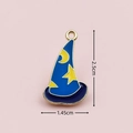 Wizard hat alloy pendant with moon and stars pattern in deep blue and gold finish - 2886 Star Moon Wizard Hat