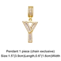 Detail of gold letter Y pendant with cubic zirconia stones measuring 3.9cm by 1.6cm - Letter Y Pendant