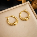 Chic gold-plated stainless steel hoop earrings with bead and twisted texture details - Gold Twisted Bead Style (E6066)
