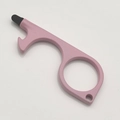 Macro detail of pink matte zinc alloy contactless door opener and stylus key ring - Pink