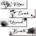 Set di 4 quadretti da parete stile rustico Relax Soak Unwind Breath con motivi floreali - Stile Floreale ai Raggi X Bianco e Nero (B Relax) / 25*10*0.5cm