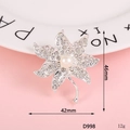 Sparkling silver flower brooch with crystal rhinestones and a white pearl detail - D998 Rhinestone Flower