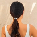 Polished silver metal ponytail cuff with black elastic hair tie for elegant styling - Silver (0557)