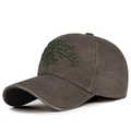 Casquette de baseball en coton délavé marron foncé avec broderie Boston verte - Réglable / Marron