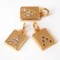 Three gold copper rectangle pendants with inlaid zircons and hanging rings for jewelry - Rectangle Letter VAP / Gold Plated